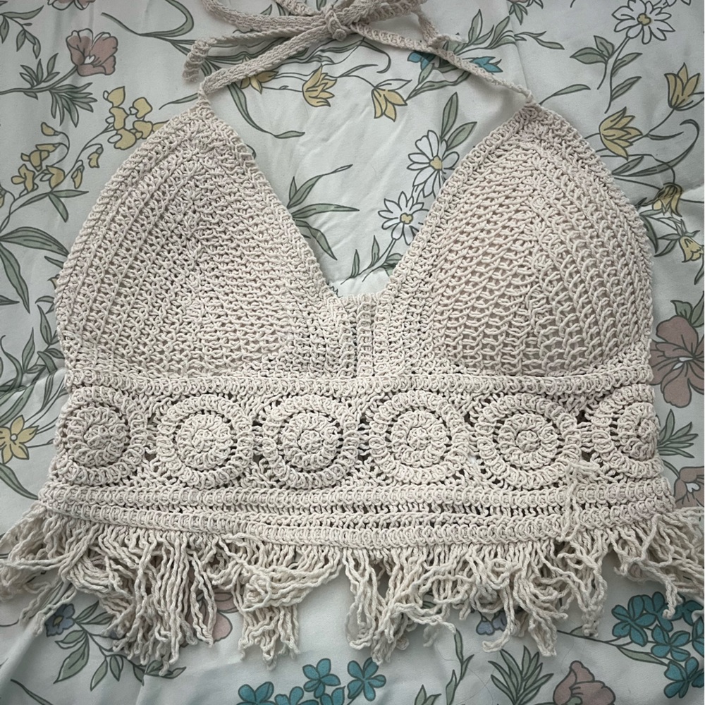 SHEIN Crochet Fringe Bikini Top
